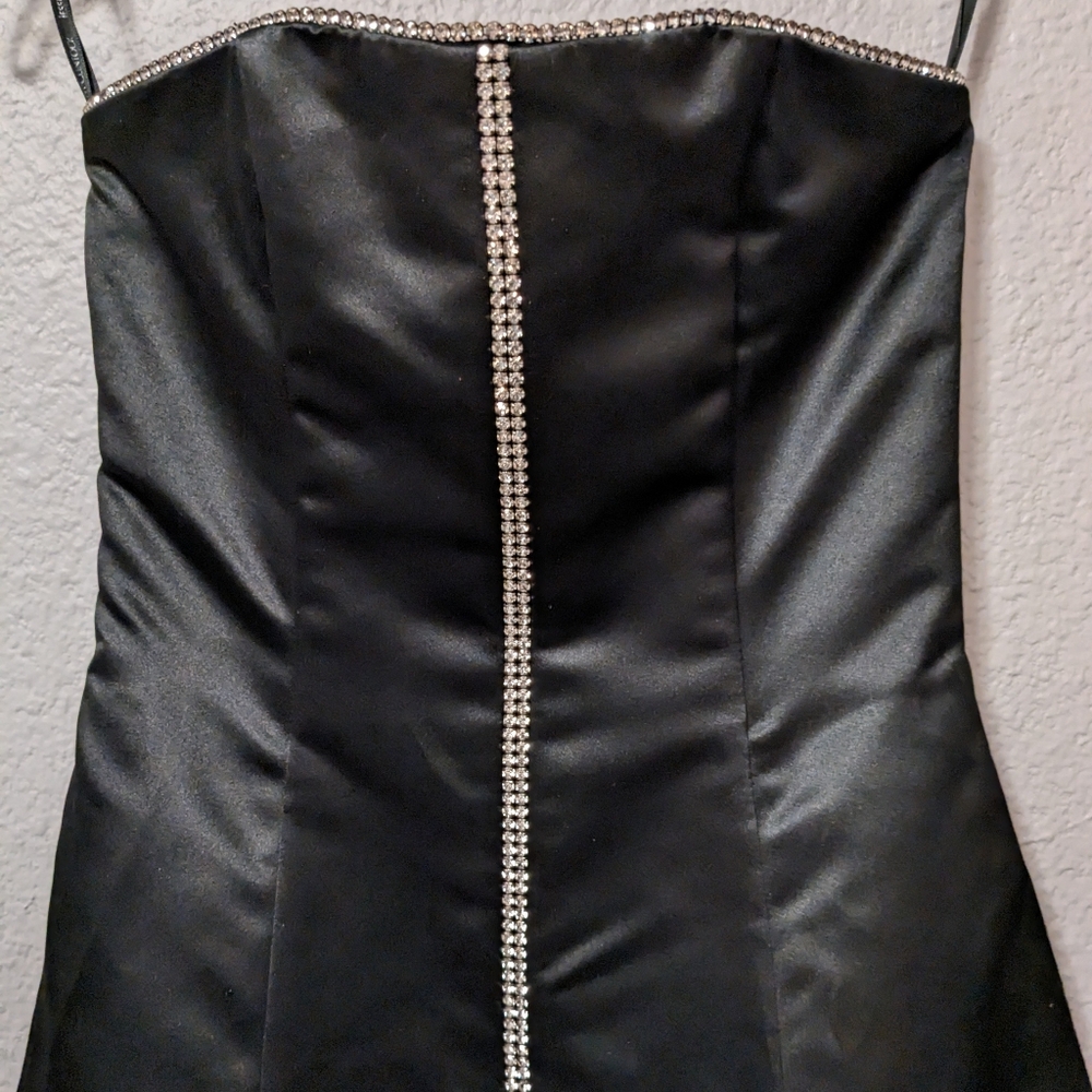 Jessica McClintock Black Prom Dress Vintage 80s Formal Gown Rhinestones Satin 4 - Picture 10 of 15